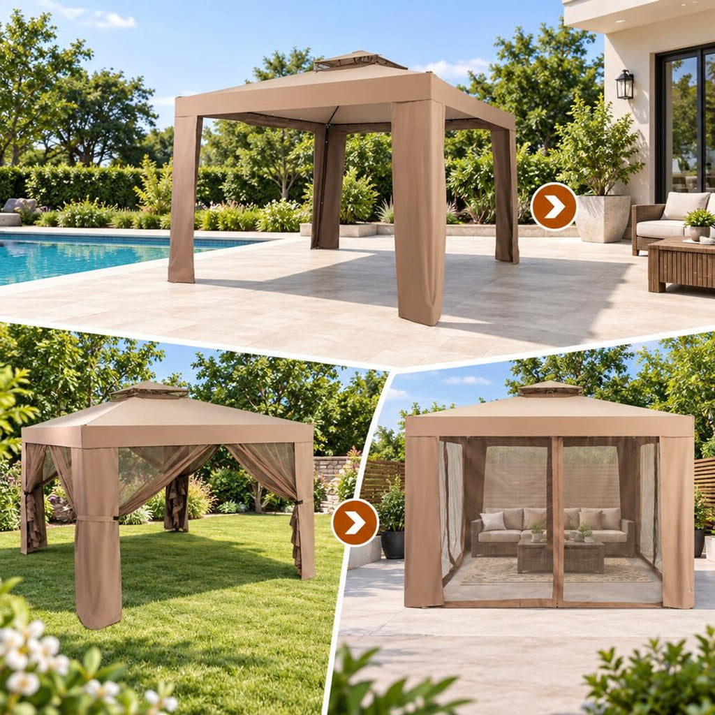Airfind Canopy and Garden Structures Gazebo with Netting for Outdoors, Steel and polyester fabric Frame, Brown