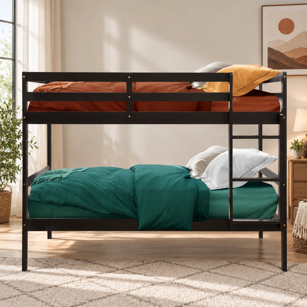 Airfind Twin Bunk Bed Children Wooden Bunk Beds Solid Hardwood, 78 x 42.5 x 60 (L x W x H) (Twin size) Suitable Footprint, Brown