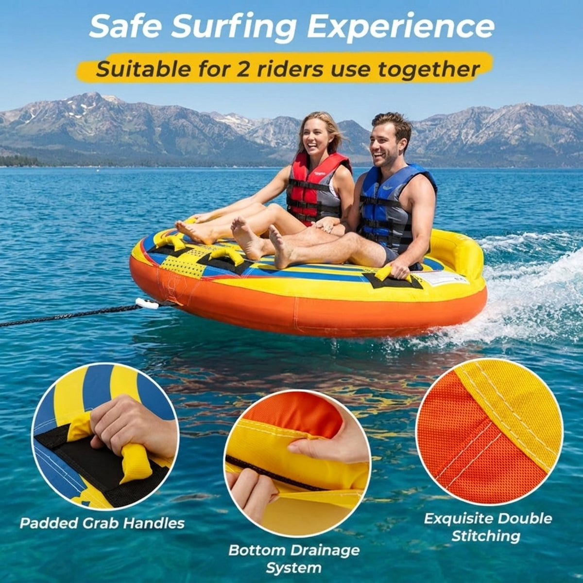 Airfind Heavy-Duty Inflatable Towable Tube for Boat Excursions, Yellow