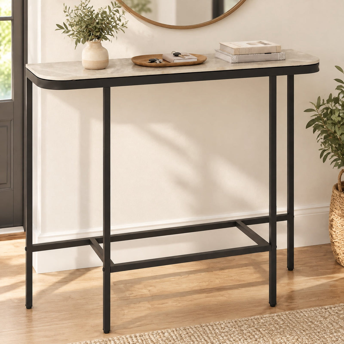 Airfind Console Table 44-Inch Entryway Table with Faux Marble Tabletop and Heavy-Duty Metal Frame, 66 lbs Capacity, Metal Sintered Stone Frame, Gray
