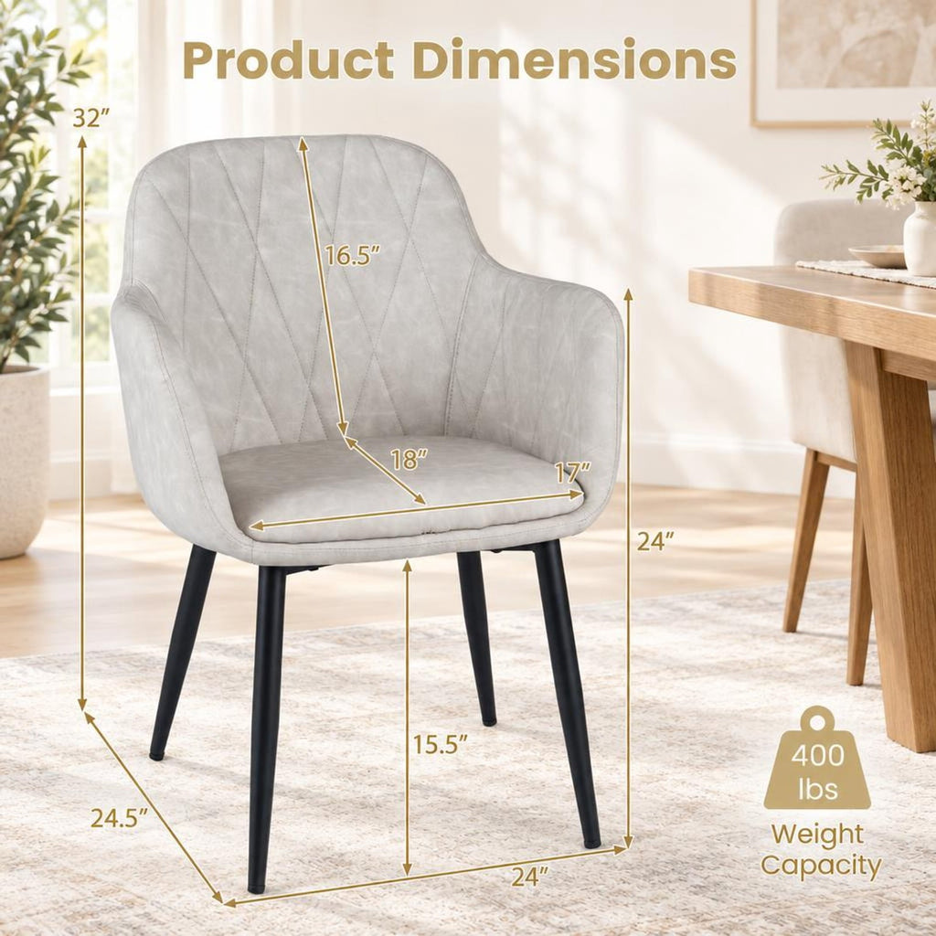 Airfind Upholstered PU Leather Kitchen Chairs Set of 2 with Curved Back and Wide Seat, Chair 396 lbs Total Capacity, PU Leather Metal Sponge Frame