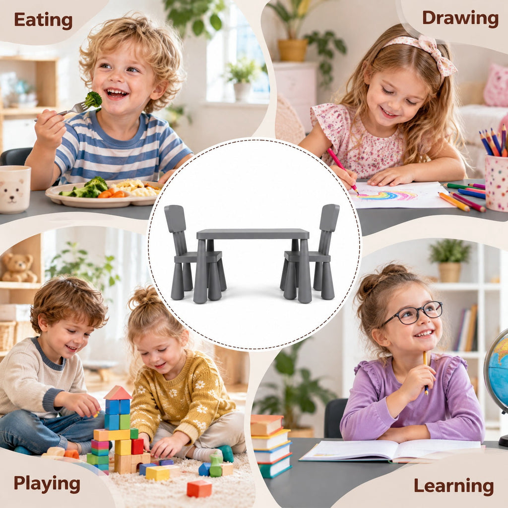 Airfind Table and Chair Set, 3 Pieces Multifunction Activity Youth Play, 110 lbs Capacity, PP Frame, 30 Inch x 21 Inch x 19 Inch Footprint, Gray