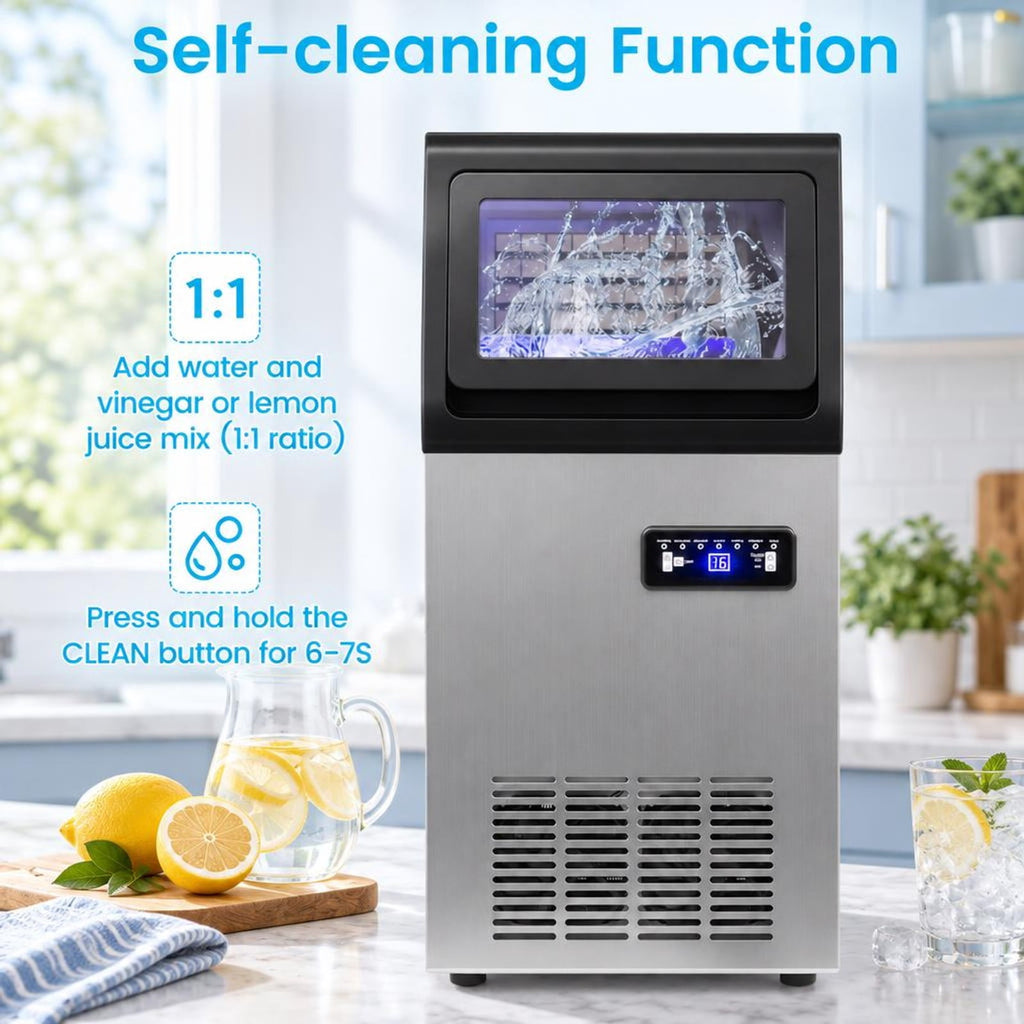 Airfind Stainless Steel Commercial Ice Maker 110 Lbs/24h, Stainless Steel Galvanized Steel Acrylic PP for Convenient Everyday Use, Silver