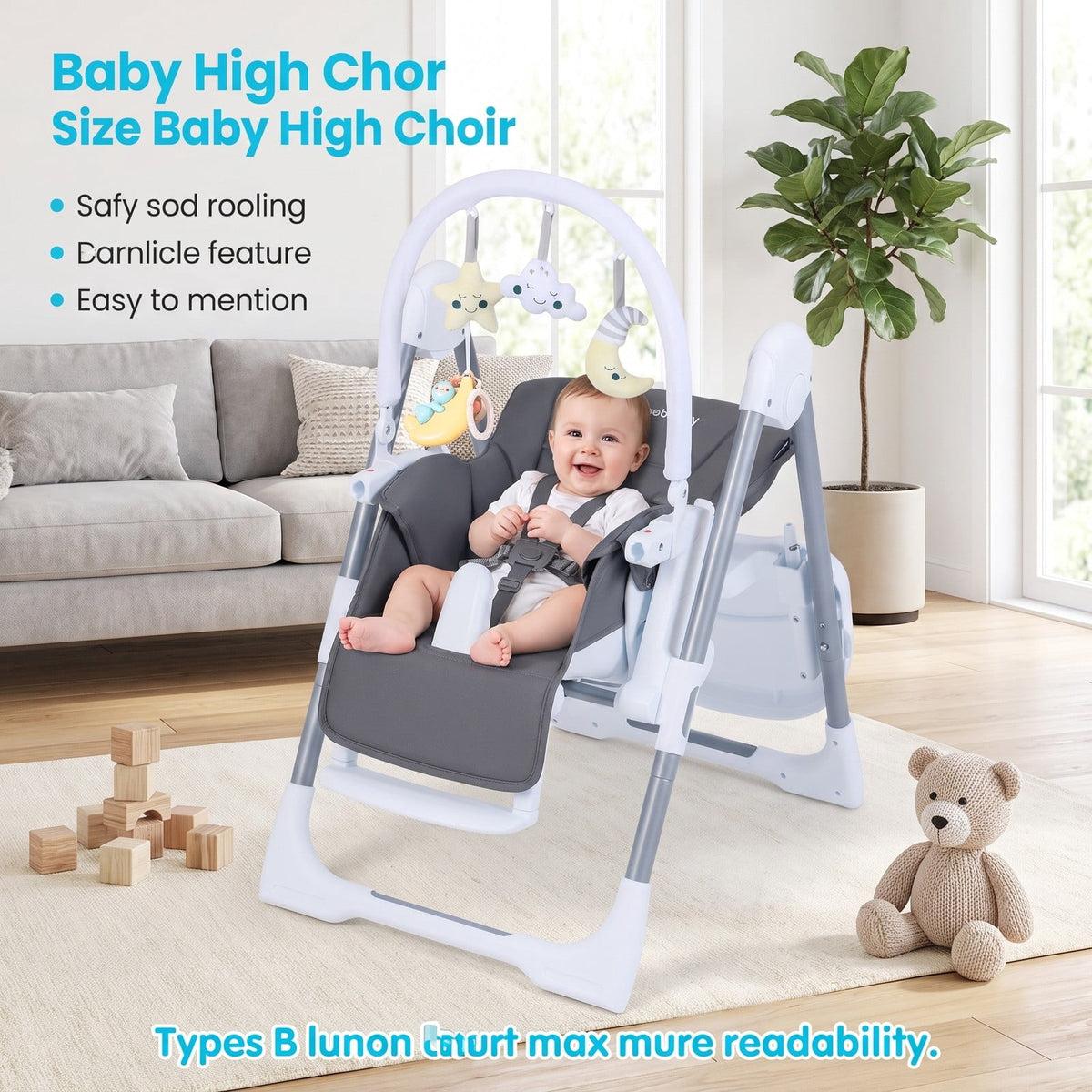 Airfind Foldable Baby High Chair with Adjustable Height and Relining Seat, 15 kg Capacity, Metal PP PU Frame, for 6-36 Months, Dark Gray