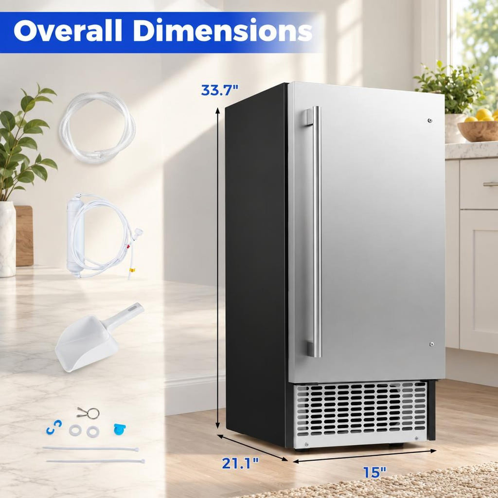 Airfind Commercial Ice Maker 110 lbs/24H Undercounter Ice Machine with 25 lbs Storage Capacity, Stainless Steel Galvanized Steel Frame, Silver