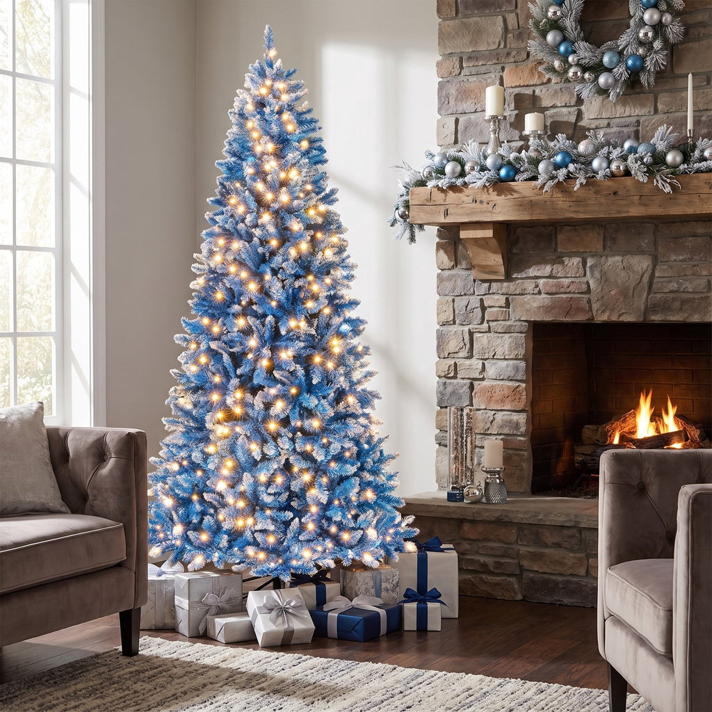 Airfind 6/7/8/9 FT Artificial Christmas Tree with 767 Snowy Branch Tips-7 FT, PVC Metal Frame, 3.1 x 6 ft Footprint, Blue