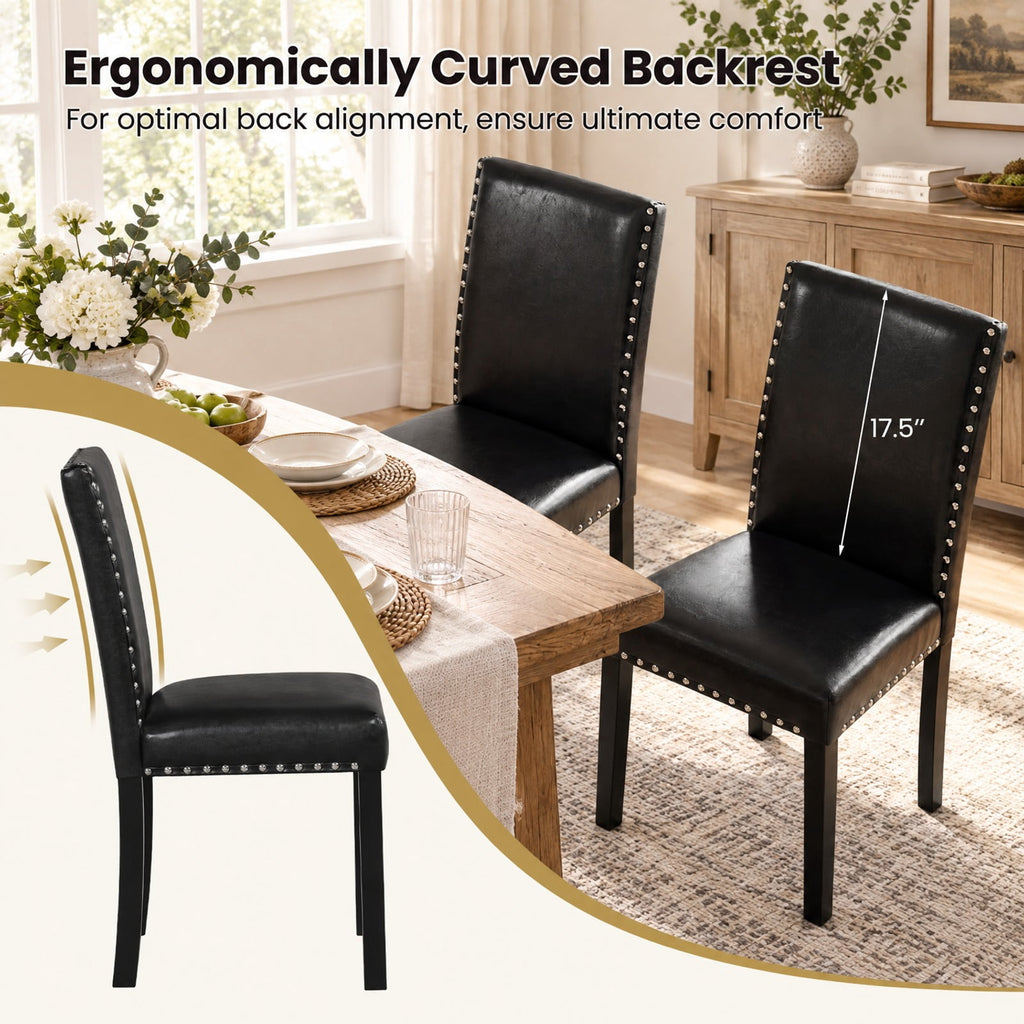 Airfind Set of 2 Dining Chairs with Solid Rubber and Wood Legs, Chair 400 lbs Capacity, Rubber Wood Bent Wood PVC Leather Sponge MDF Frame, Wood