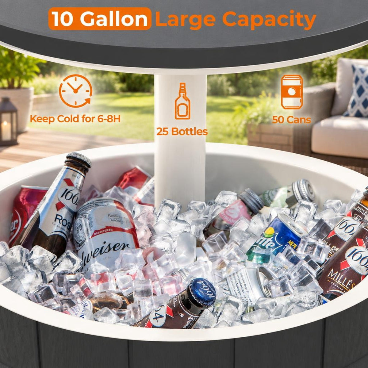 Airfind 10 Gallon Cooler Bar Table Outdoor Coffee Table Ice Bucket with Telescopic Tabletop for Beer and Wine, 110 lbs Bucket Capacity, Black
