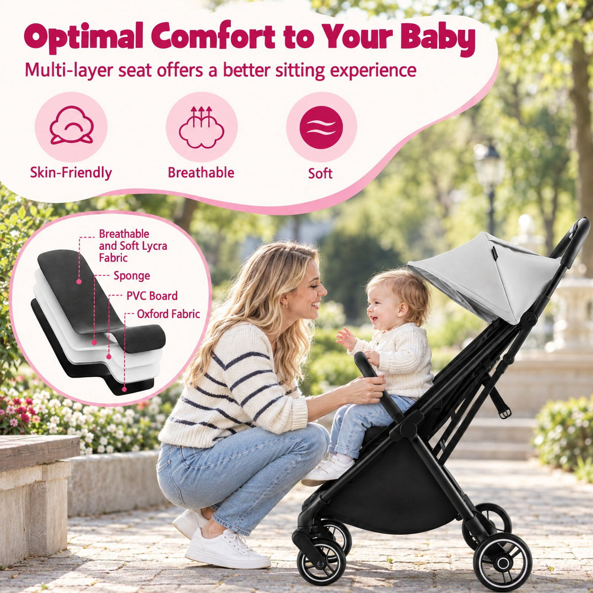 Airfind One-Hand Folding Portable Lightweight Baby Stroller with Aluminum Frame, 33 lbs Capacity, Aluminum polyester EVA Frame, Gray
