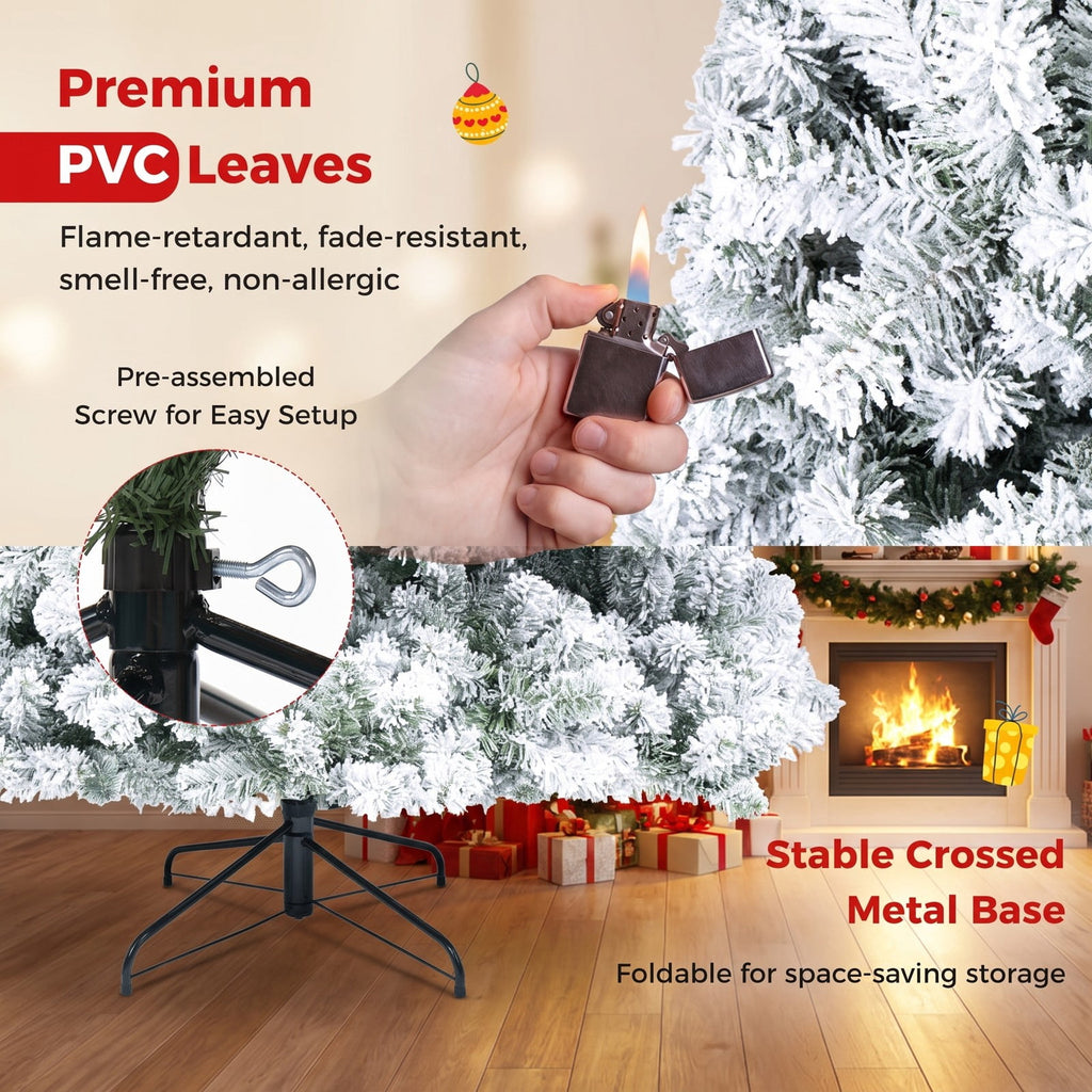 Airfind Artificial Snow-Flocked Christmas Tree with Branch Tips, PVC Metal Frame, 3 x 6 ft Tree Height 6 ft Tree Width 3 ft Footprint, Green