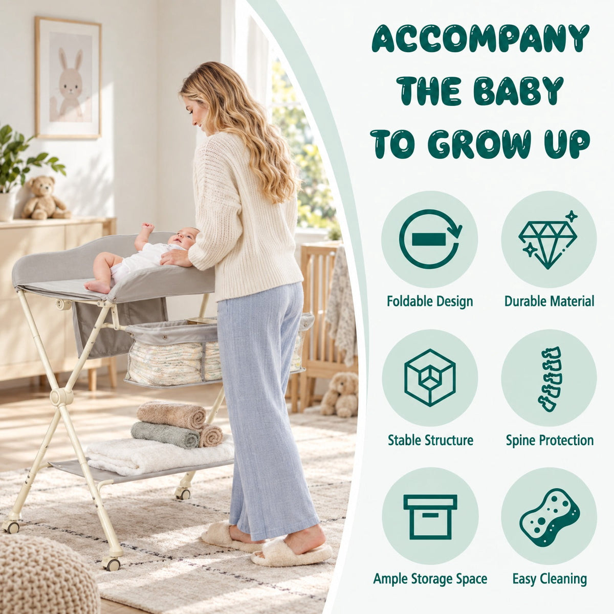 Airfind Baby Diaper Changing Table with Water Basin Wheel, 33 lbs Capacity, PP Frame, for 0-12 Months, 32.5x 27.5x 38-40 Footprint, Gray