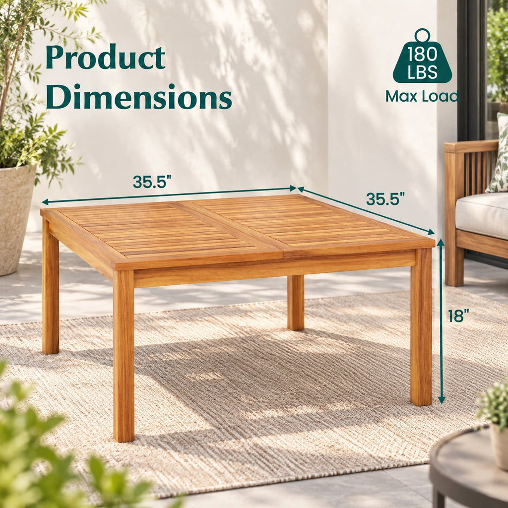 Airfind 35.5 Inches Patio Solid Acacia Wood Coffee Table Side Table, 180 lbs Capacity, Acacia Wood Frame, 35.5 x 35.5 x 18 Footprint, Wood