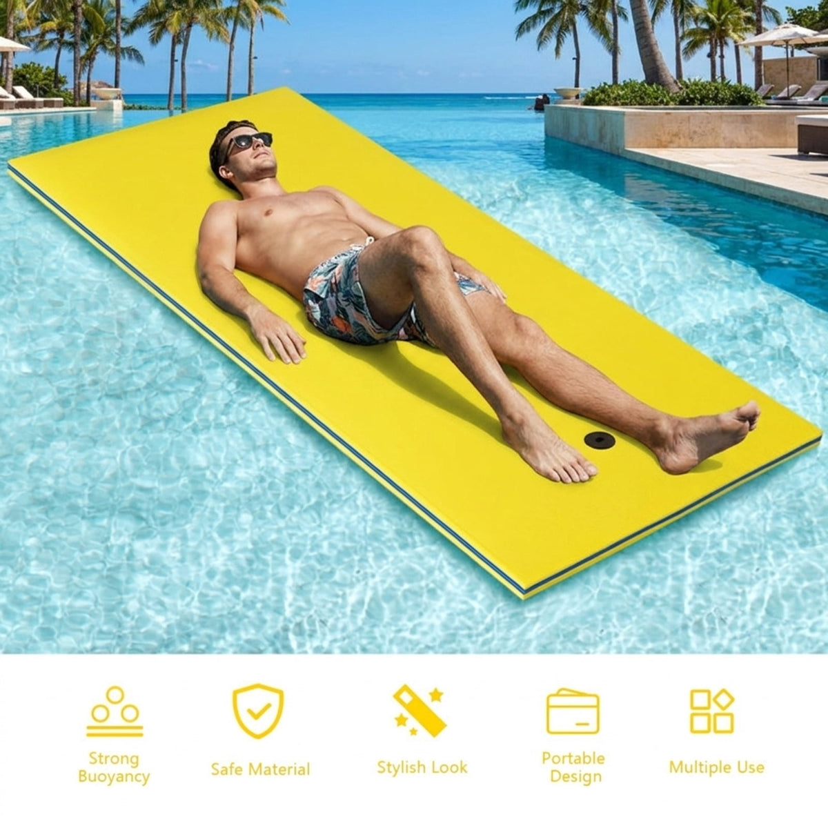 Airfind Triple-Layer Lake Float Pad with Roll-Up Storage, Yellow