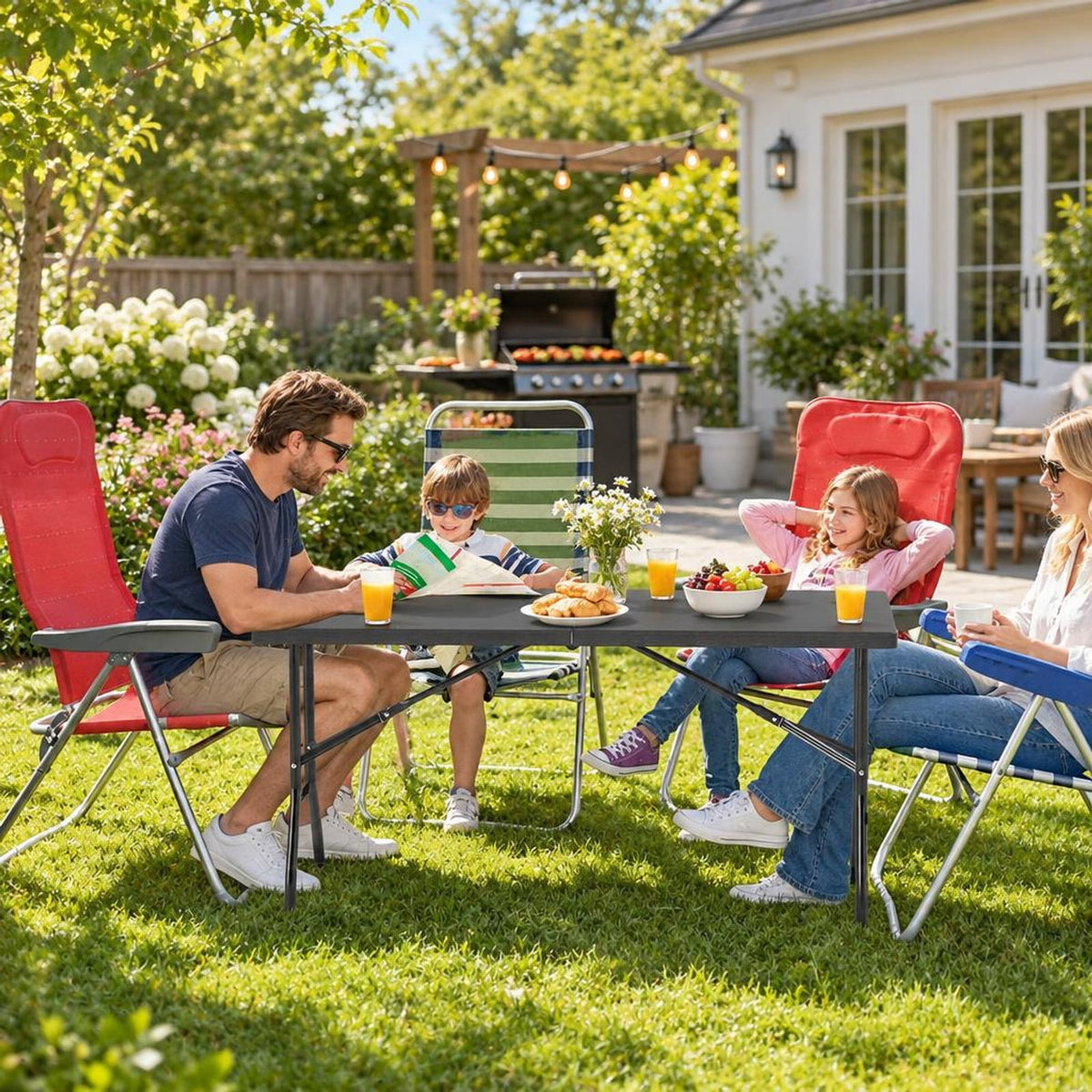 Airfind 5FT Folding Picnic Table with Wood Grain HDPE Tabletop and Non-slip Foot Pads, 400 lbs Capacity, HDPE Metal Frame, Black