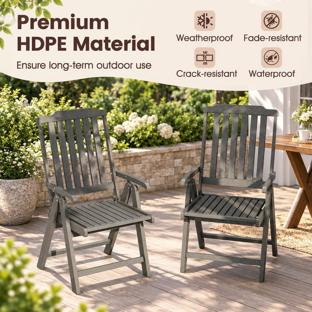 Airfind Foldable Patio Chair All, Weather HDPE Outdoor Dining Chair with Armrest, Gray, The slatted design effectively prevents water accumulation