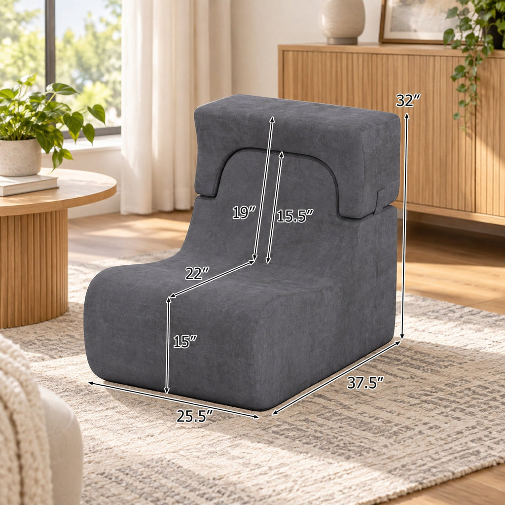 Airfind Floor Chair, Lazy Sofa with Detachable Headrest, 350 lbs Capacity, Ice Velvet Sponge Frame with Functional Design, Gray