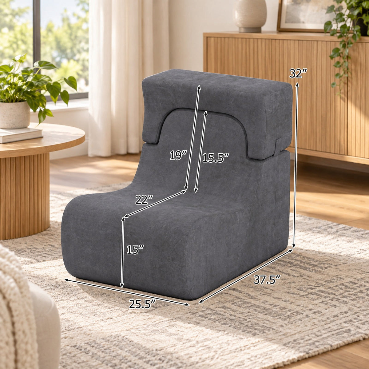 Airfind Floor Chair, Lazy Sofa with Detachable Headrest, 350 lbs Capacity, Ice Velvet Sponge Frame with Functional Design, Gray