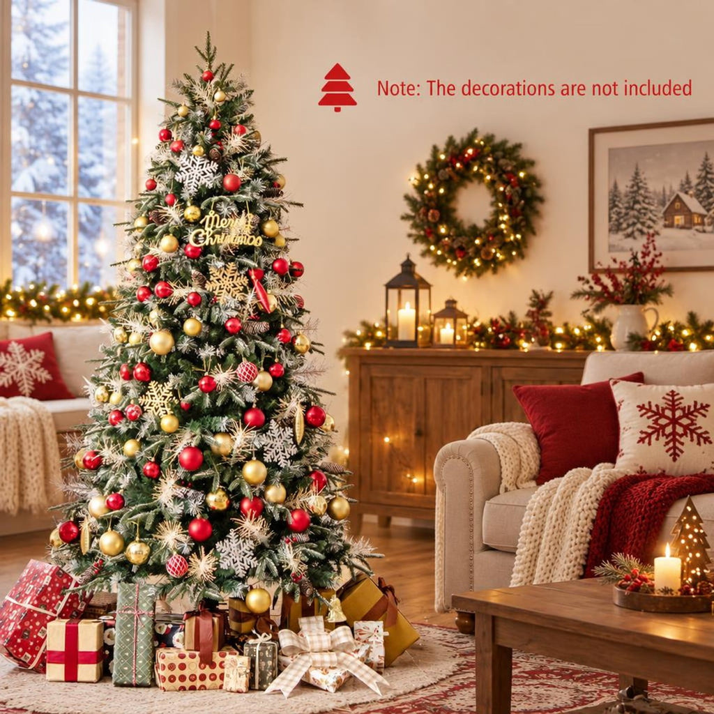 Airfind 7 Feet Pre-Lit Artificial Christmas Tree with 8 Modes LED Lights with Berries, PVC PE PET Metal 5 Feet Frame, 3 x 5 ft Footprint, Green