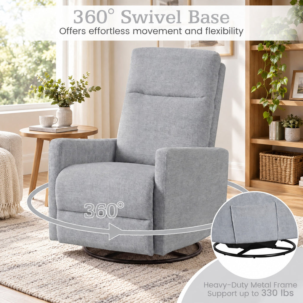 Airfind Swivel Rocking Chair 360° Nursery Reclining Rocker Armchair with Cushioned Back, 330 lbs Capacity, Lint Fabric Frame, Gray