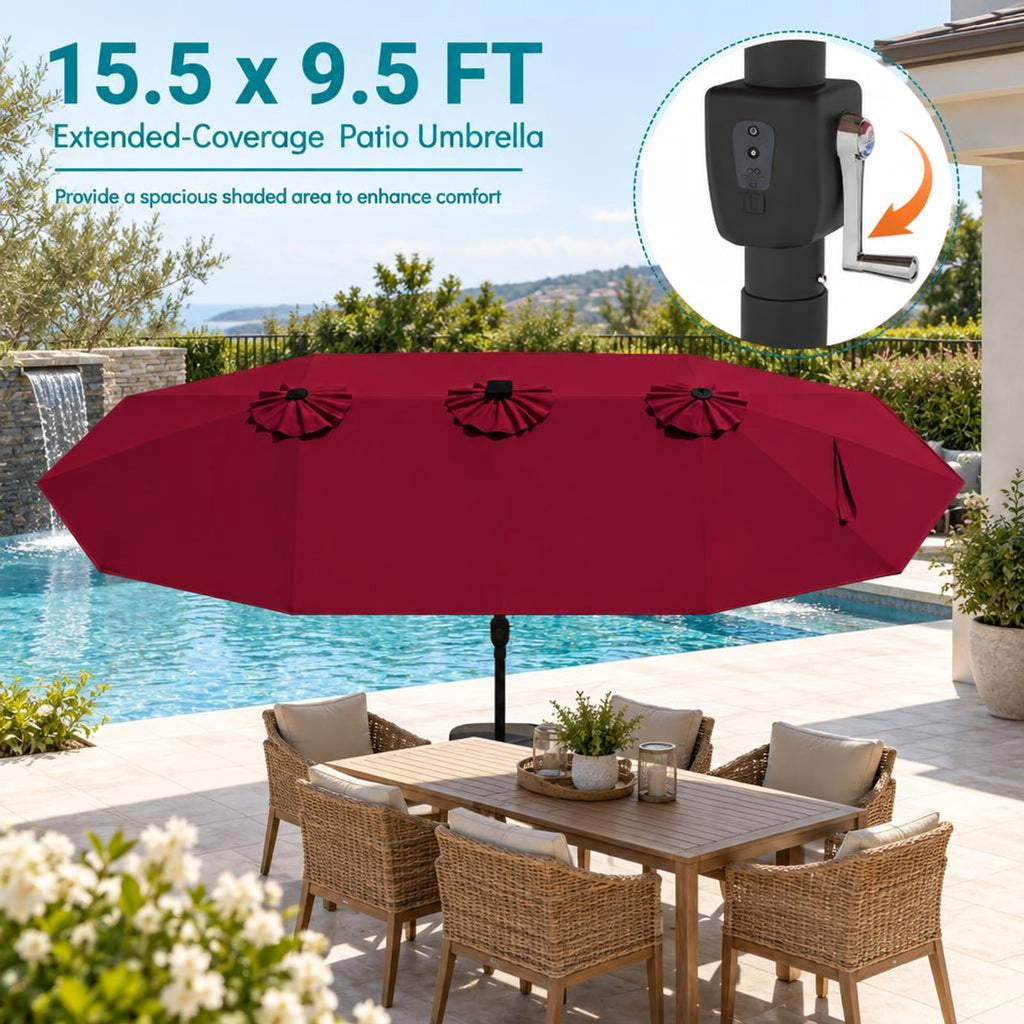 Airfind 15.5FT Extra-Large Patio Umbrella with Base 12 Reinforced Ribs, 180G Polyester Fabric Metal External Frame, Red
