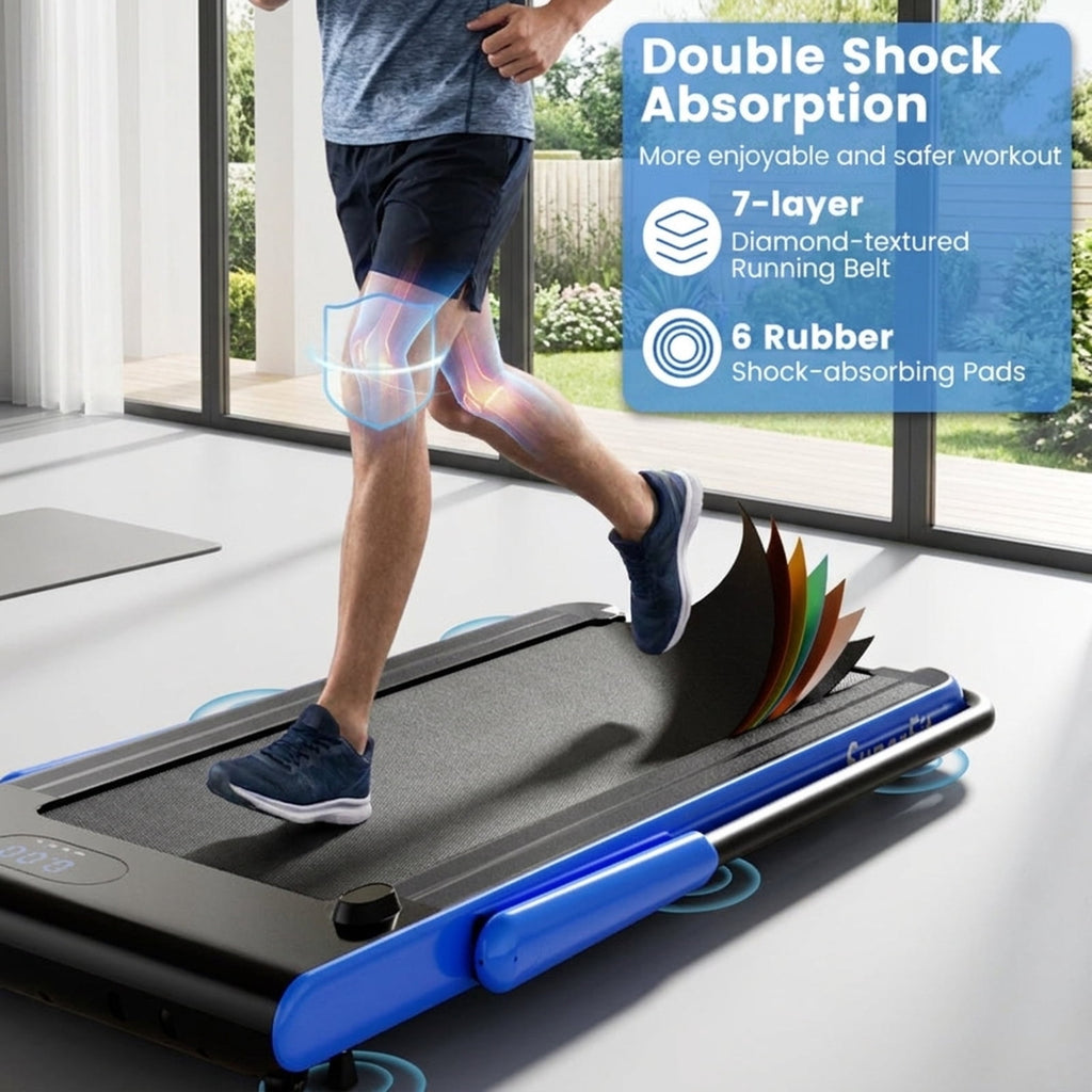 Airfind Under Desk Walking Pad Treadmill for home with ultra slim design and quiet 3HP motor plus remote control and LED screen for walking and running, Navy