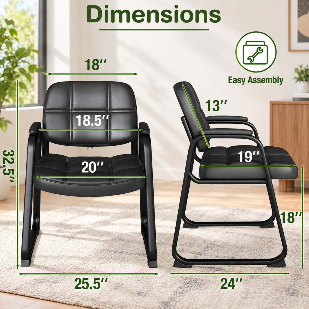 Airfind Set of 4 Upholstered Waiting Room Chair with Armrest and Ergonomic Backrest, 330 lbs Capacity, PU Leather Sponge Metal Frame, Black