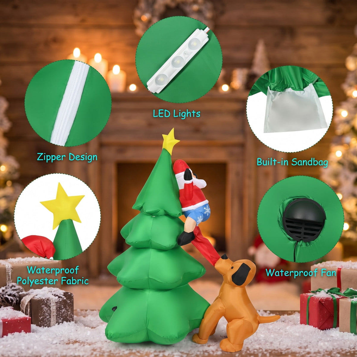 Airfind 6.5 Feet Outdoor Inflatable Christmas Tree Santa Decor with LED Lights, Polyester fabric Frame, Show in the picture