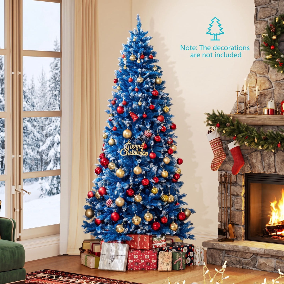 Airfind 6/7/8/9 FT Artificial Christmas Tree with 767 Snowy Branch Tips-7 FT, PVC Metal Frame, 3.1 x 6 ft Footprint, Blue