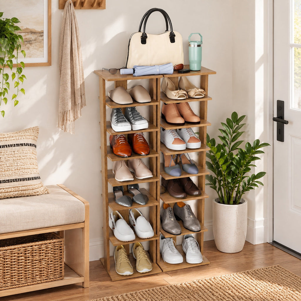 Airfind 8-Tiers Vertical Wooden Space Saving Shoe Rack for Front Door, Mdf, and High Quality for Convenient Everyday Use, Natural