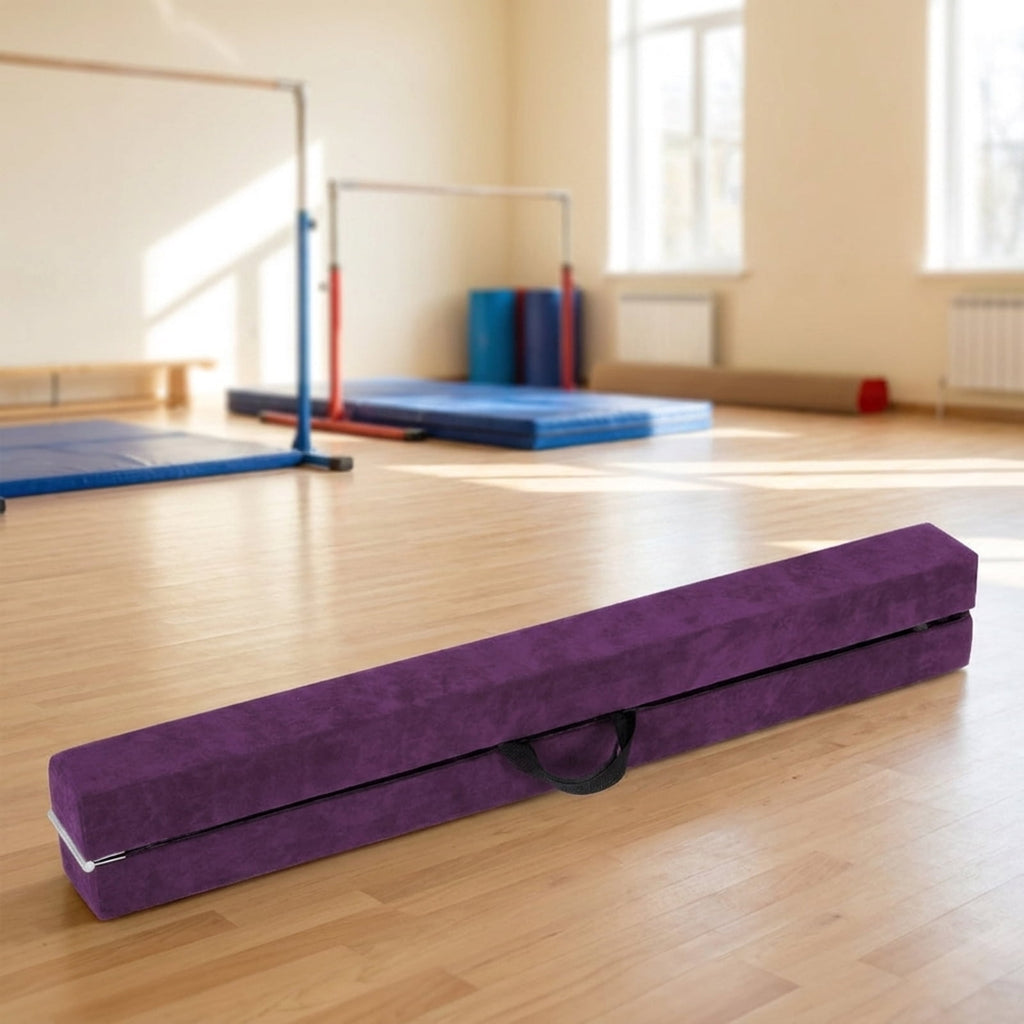 Airfind 9 ft Folding Gymnastics Balance Beam with Suede Cover, Pine Wood Core and Non-Slip Mat, Purple