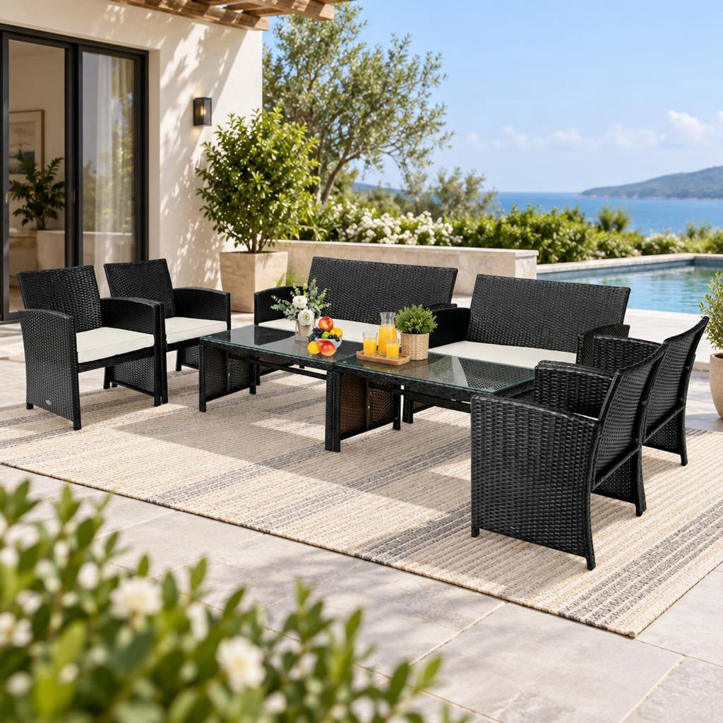 Airfind 4 Pieces Patio Rattan Cushioned Furniture Set with Coffee Table, Rattan Frame, 43.5 x 25 x 31 Footprint, White
