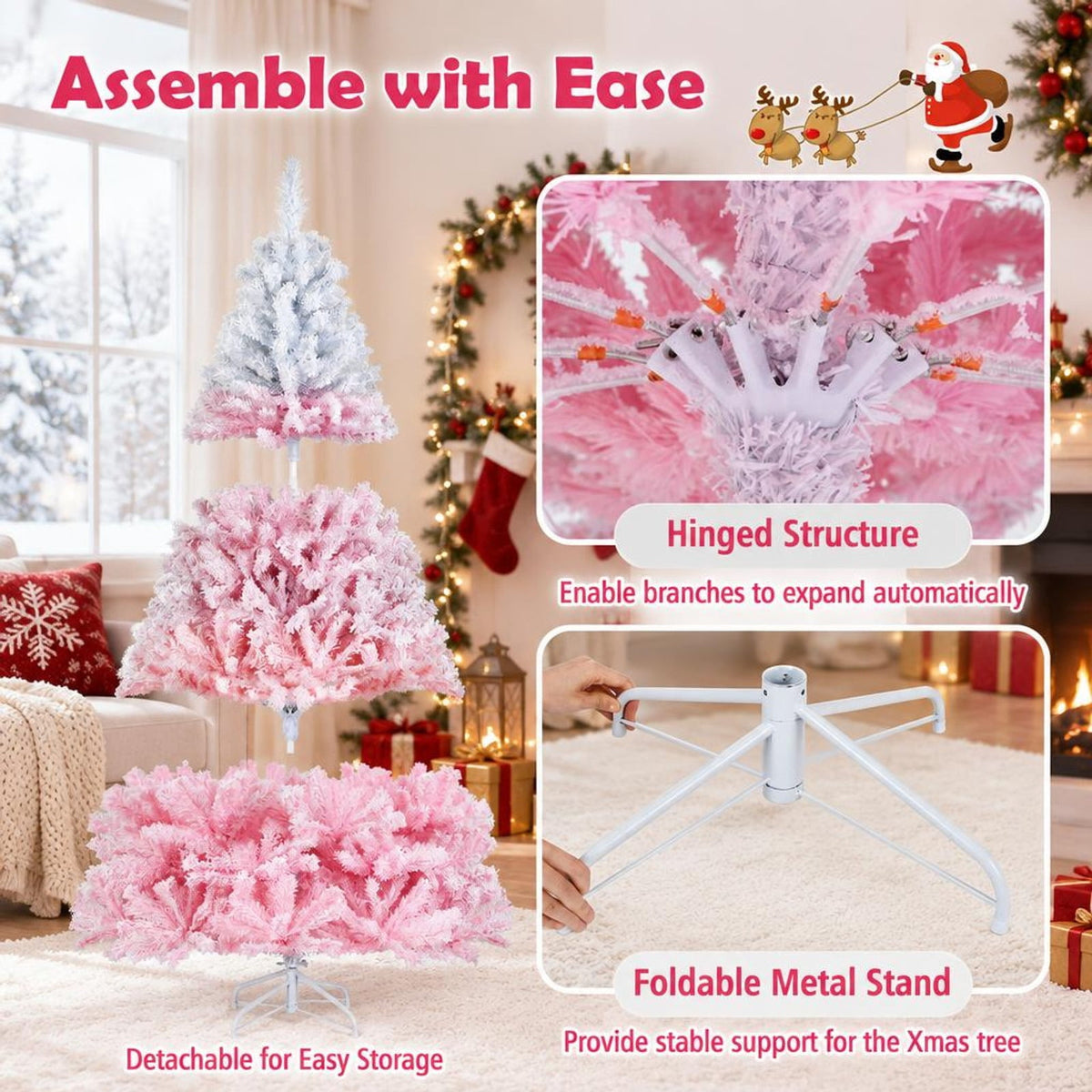 Airfind 5/6/7/8 FT Artificial Christmas Tree with Warm White LED Lights and 8 Modes for Holiday-7 Feet, White