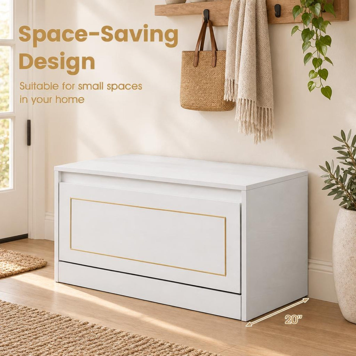 Airfind Narrow Shoe Cabinet with 1 Flip Drawer and Adjustable Shelf for Hallway, 132 lbs Capacity, PB Engineered Wood Frame, White