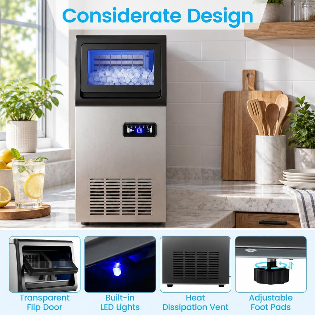 Airfind Stainless Steel Commercial Ice Maker 110 Lbs/24h, Stainless Steel Galvanized Steel Acrylic PP for Convenient Everyday Use, Silver