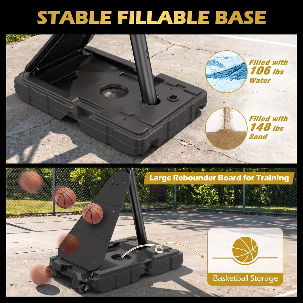 Airfind Portable Basketball Hoop with 4.9 to 10 Foot Adjustable Height Shatterproof PC Backboard Rebounder and Ball Storage for Backyard, Black