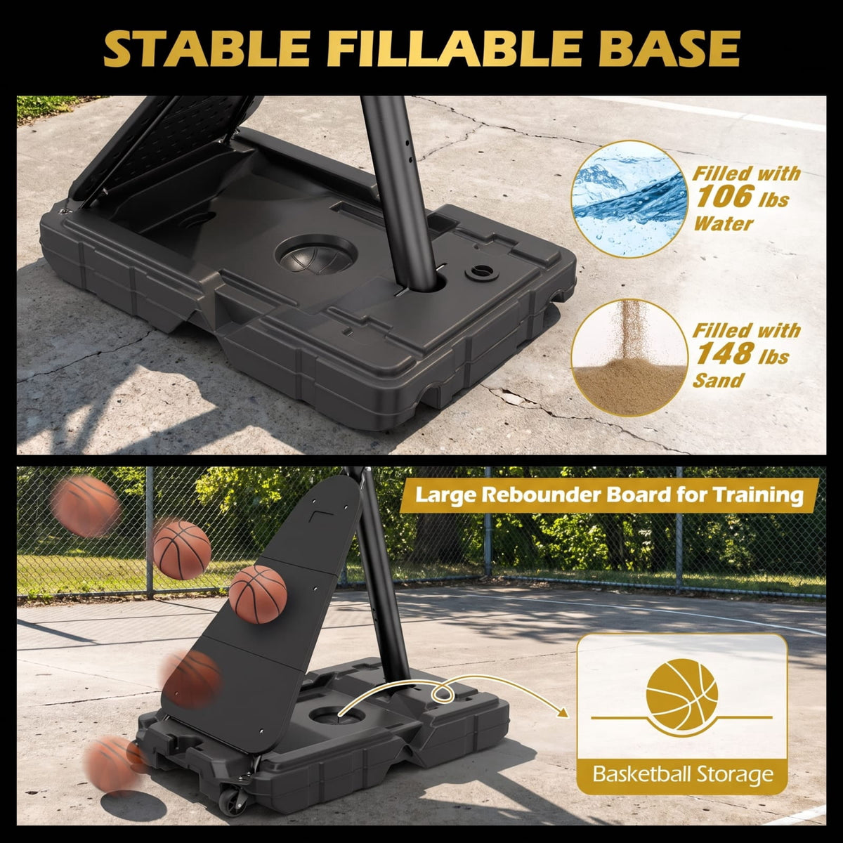 Airfind Portable Basketball Hoop with 4.9 to 10 Foot Adjustable Height Shatterproof PC Backboard Rebounder and Ball Storage for Backyard, Black