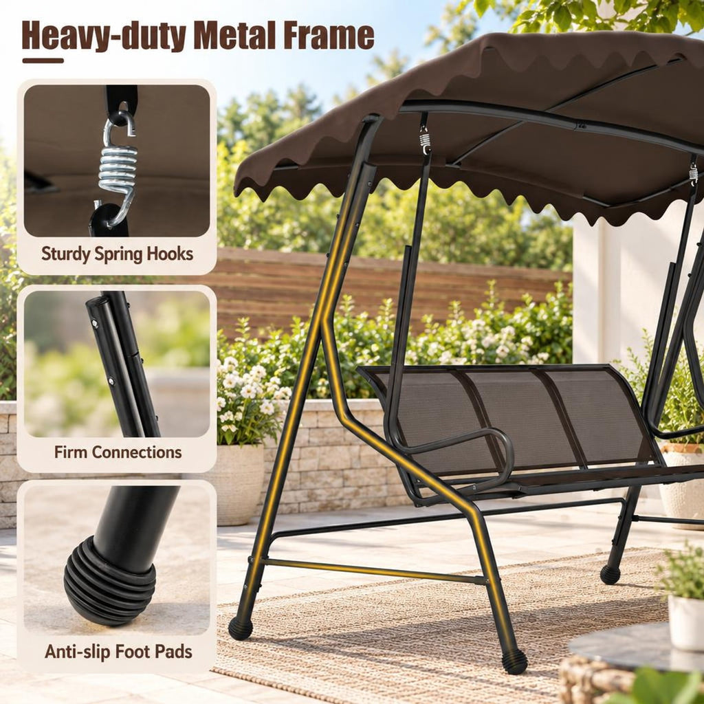 Airfind 3-Seat Outdoor Porch Canopy Swing with Adjustable Shading, 1000 lbs Capacity, Polyester Fabric Fabric Metal Frame, 88 x 59 x 76 Footprint