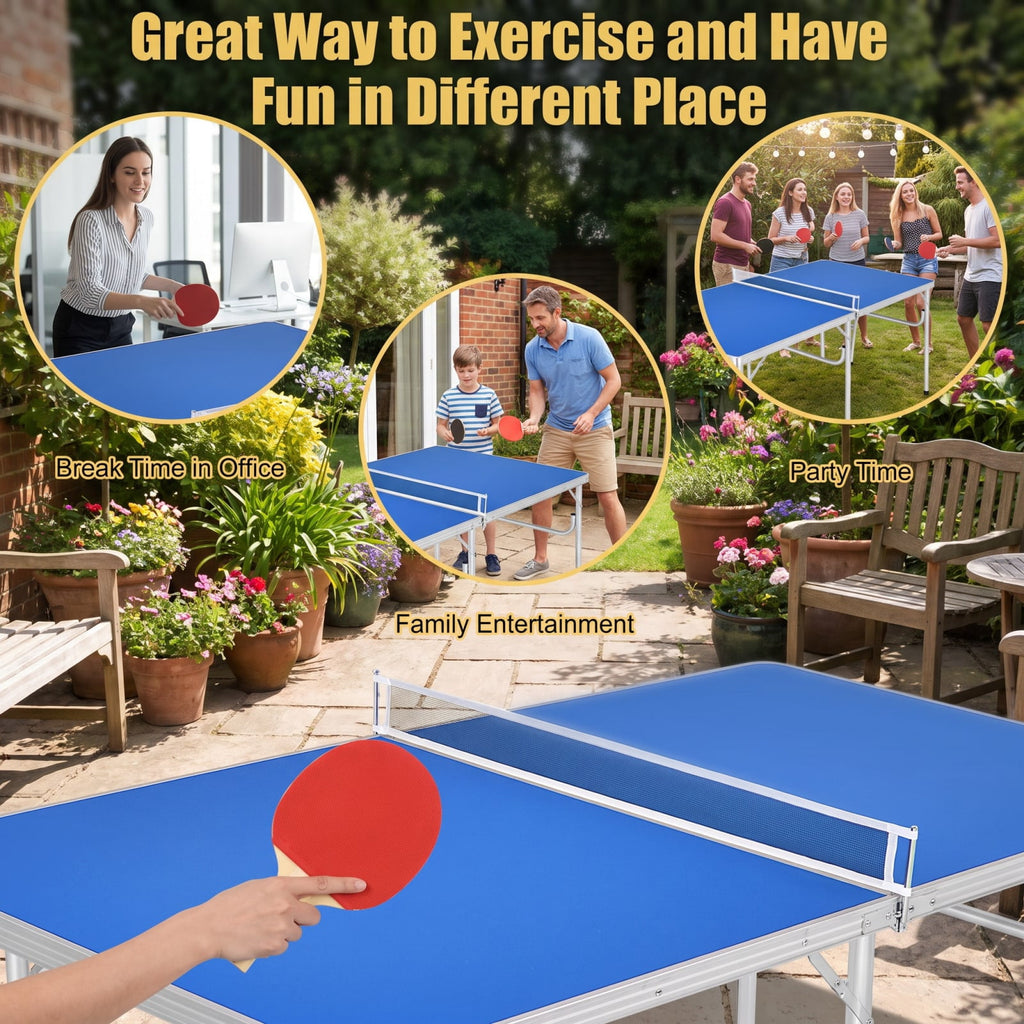 Airfind 60 Inch Portable Folding Table Tennis Table with Net Paddles and Balls for Indoor Family Game Room Ping Pong Fun, Blue
