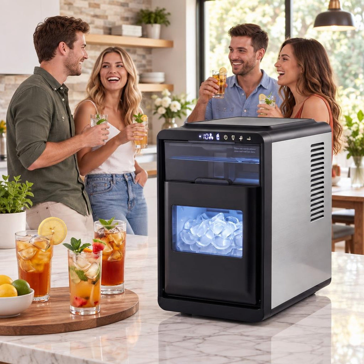 Airfind Crescent Ice Maker Countertop 26 lbs/24h Ice Machine featuring 16 Crescent Cubes, Stainless Steel ABS PP Frame, Black