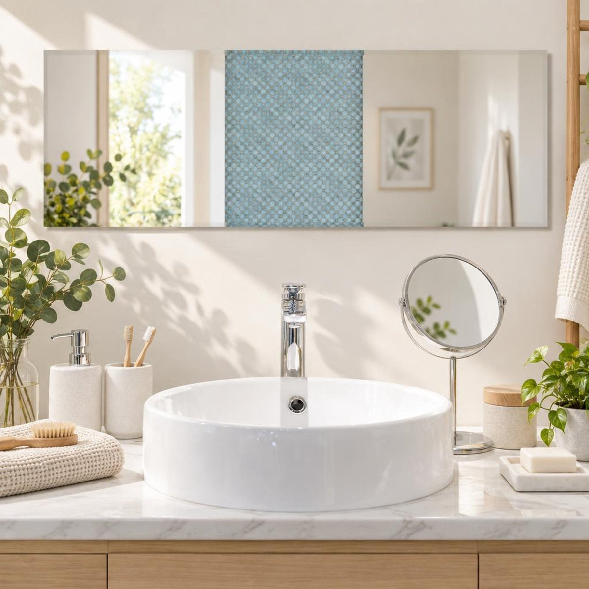Airfind 43 x 15 Inch Wall Mounted Frameless Full Length Mirror, Glass Frame, 43 Inch x 15 Inch Footprint, Silvery