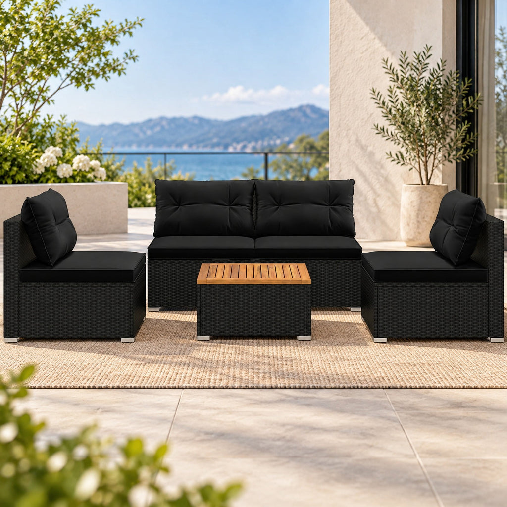 Airfind 5 Piece Outdoor Furniture Set with Solid Tabletop and Soft Cushions, Chair 400 lbs Capacity, 27 x 25 x 25 Footprint, Black
