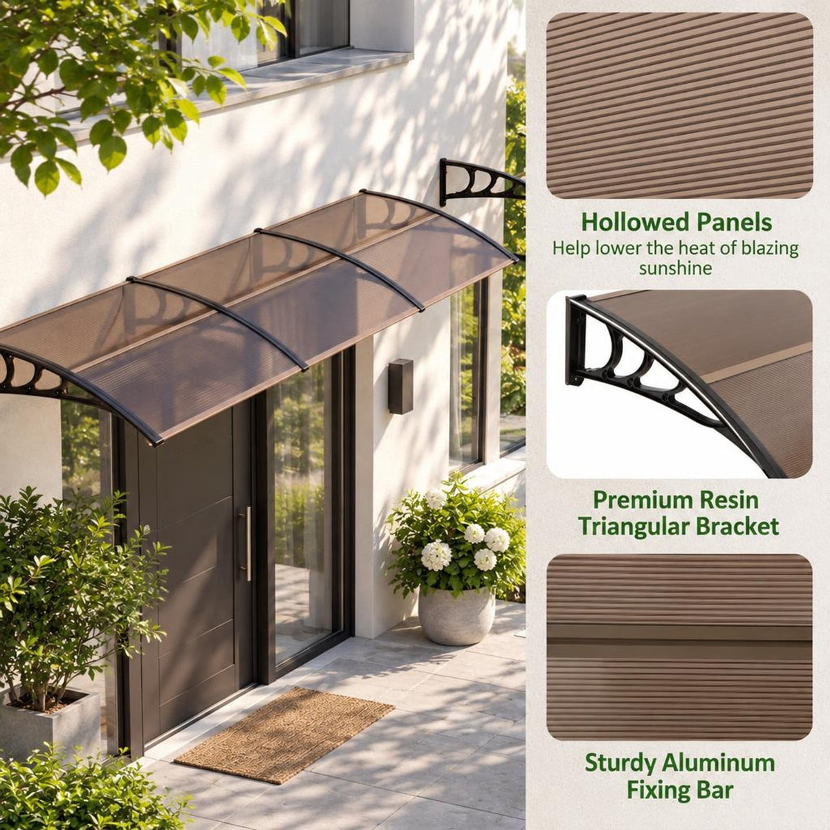 Airfind 39 x 30 Inch Outdoor Front Door Window Awning Door Canopy Exterior, 44 lbs Capacity, Polycarbonate Aluminum PP Frame, 39x30x9 Footprint