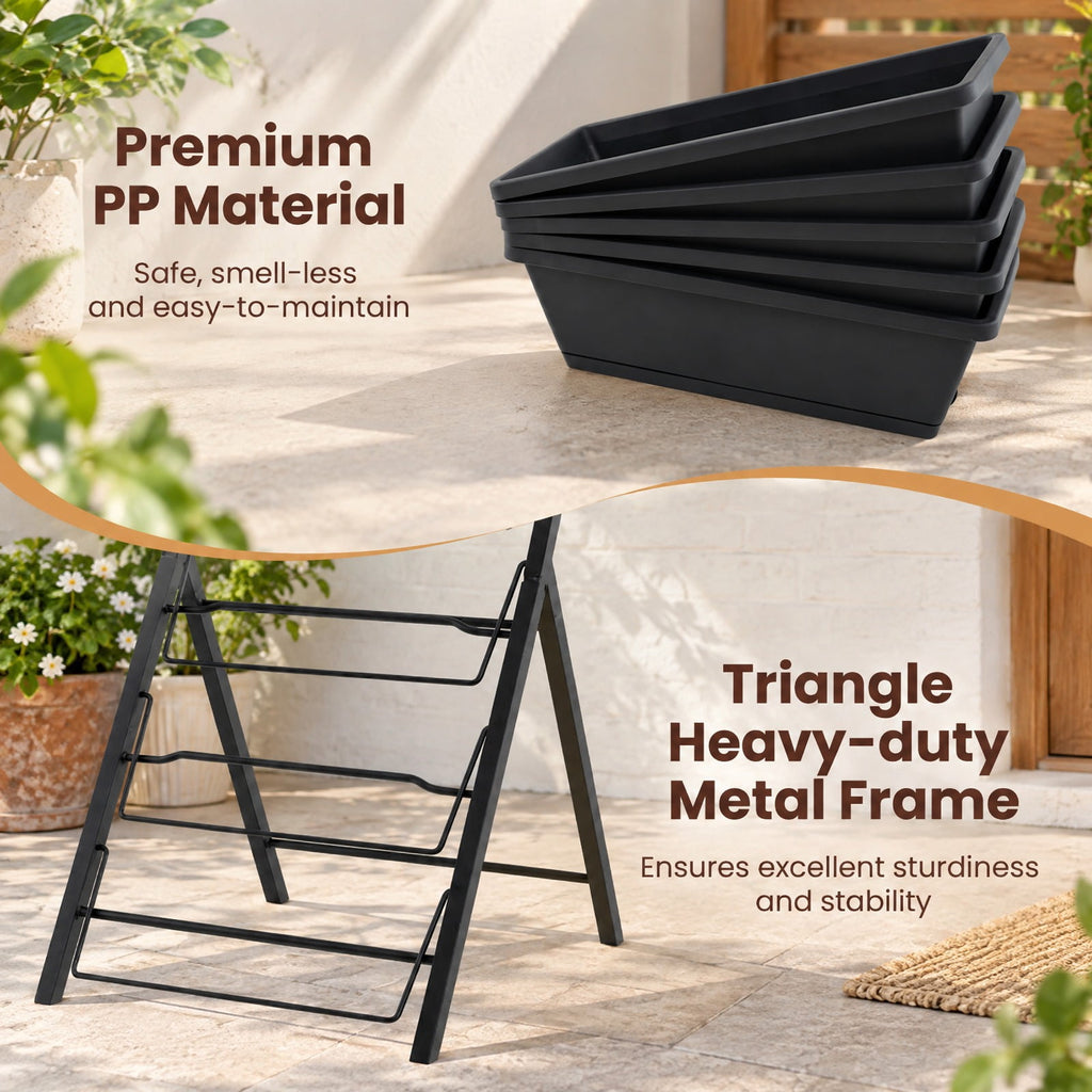Airfind 5, 22 lbs Capacity, PP Metal Frame, 23 x 27 x 44 Footprint, Black, 5 planter boxes for modular growing