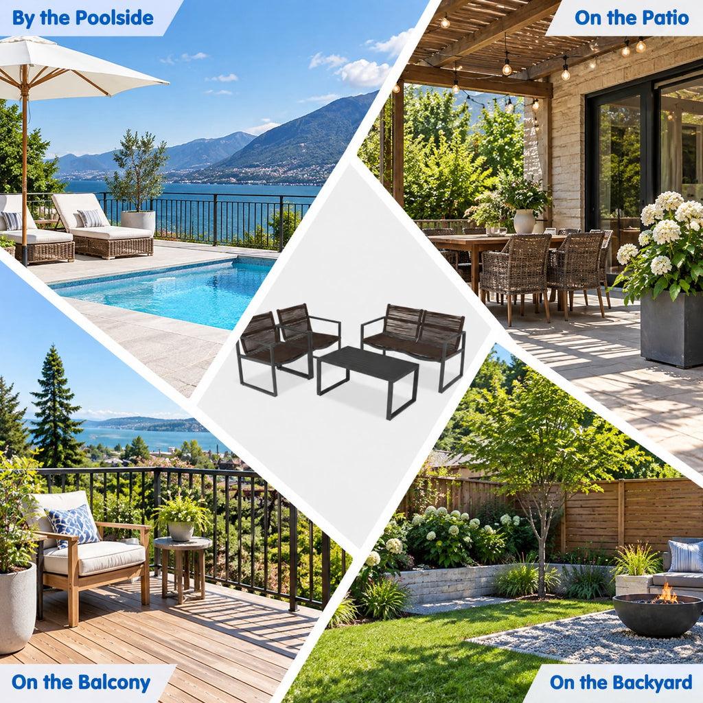 Airfind 4 Pieces Patio Furniture Conversation Set with Sofa Loveseat, 500 lbs Capacity, Steel polyester Frame, 24 Inch x 26 Inch x 32 Inch Footprint