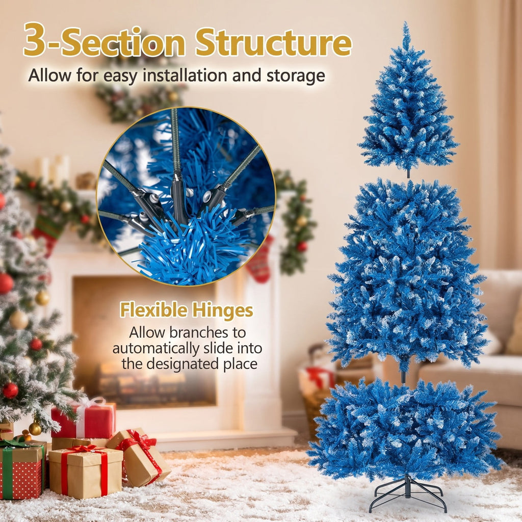 Airfind 6/7/8/9 FT Artificial Christmas Tree with 767 Snowy Branch Tips-7 FT, PVC Metal Frame, 3.1 x 6 ft Footprint, Blue