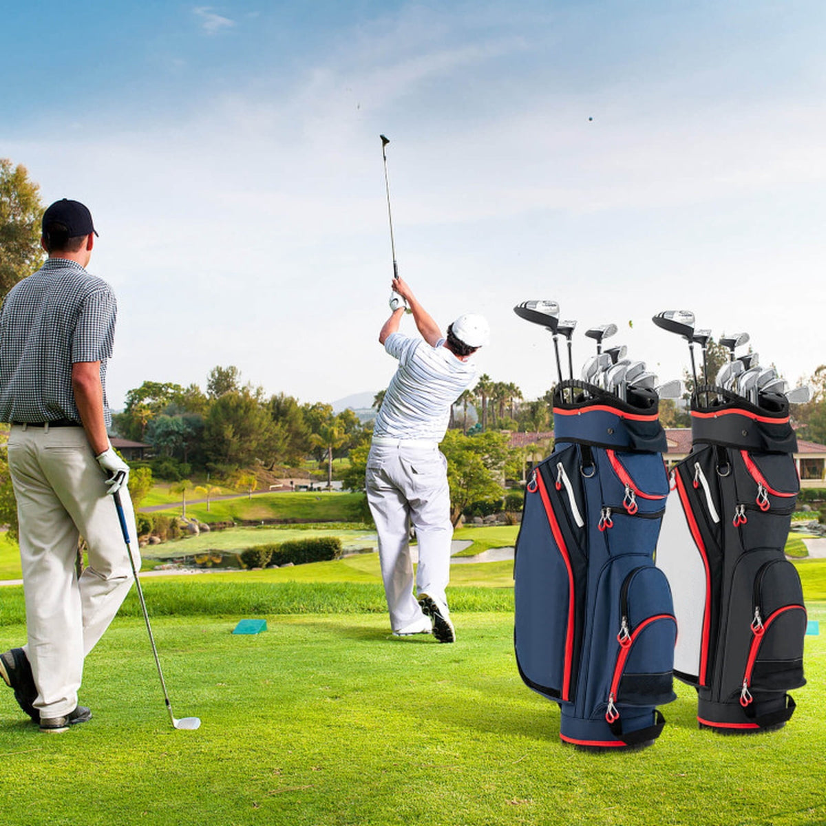 Airfind 14-Way Golf Cart Bag with Insulated Cooler Pocket and 10 Storage Pockets for Sports Equipment and Cold Drinks, Navy