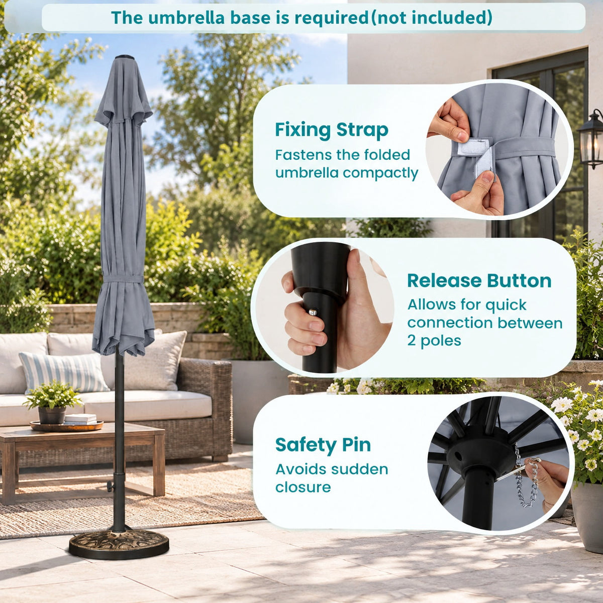 Airfind 9 FT Outdoor Market Patio Table Umbrella Push Button Tilt Crank Lift, Iron Polyester Fabric Frame, Gray