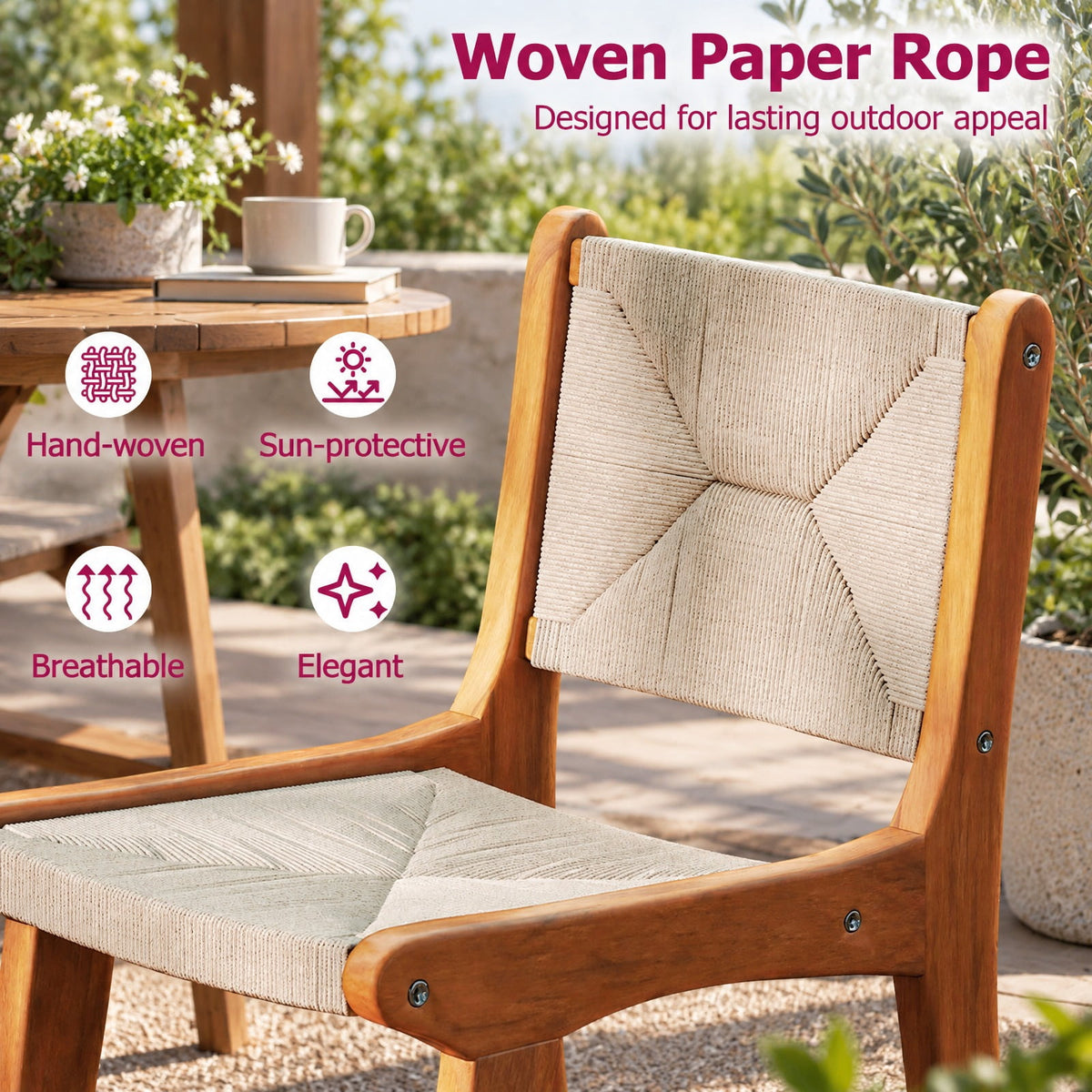 Airfind Set of 1 Outdoor Counter Height Bar Stool Woven Paper Rope Patio Barstool with Teak Wood Frame, 400 lbs Is Assembly Required: Yes Capacity