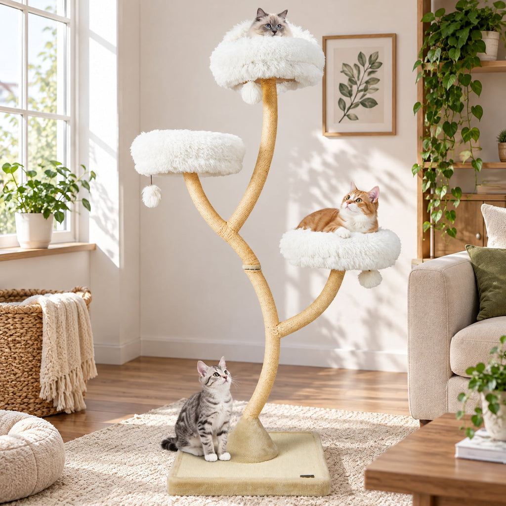 Airfind 70 Inch Tall Cat Tree 4-Layer Cat Tower with 3 Perches and Dangling Balls, 22 lbs Capacity, Engineering Board Metal Plush Sisal Rope Frame