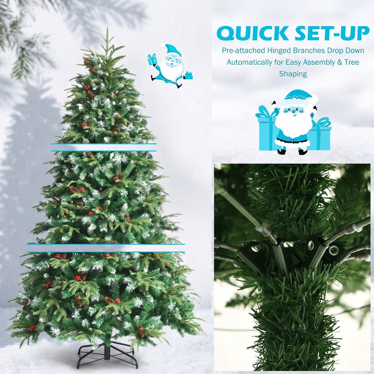 Airfind Pre-Lit Snowy Christmas Hinged Tree with Flash Modes and Multi-Color Lights-6 ft, PE PVC iron Height: 5 ft Base: 3.3 ft Frame, Green